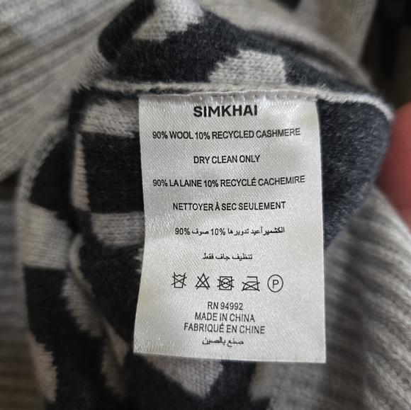 Jonathan Simkhai Charlenne Sweater Grey Charcoal Multi Print Medium Wool Cashmer - Picture 5 of 7